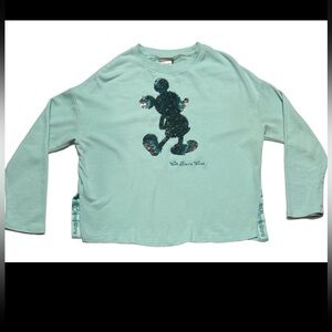 Disney Parks Arendelle Aqua Mickey Mouse Reversible Sequin Sweatshirt Size Small
